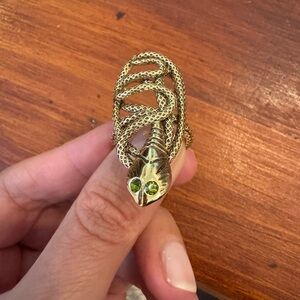 Gold Snake Ring with Green Eyes